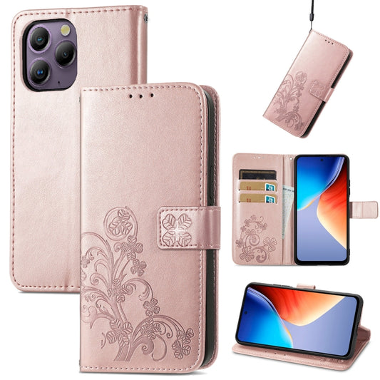 For Blackview A96 Four-leaf Clasp Embossed Buckle Leather Phone Case(Rose Gold) - More Brand by PMC Jewellery | Online Shopping South Africa | PMC Jewellery