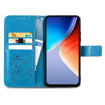 For Blackview A96 Four-leaf Clasp Embossed Buckle Leather Phone Case(Blue) - More Brand by PMC Jewellery | Online Shopping South Africa | PMC Jewellery