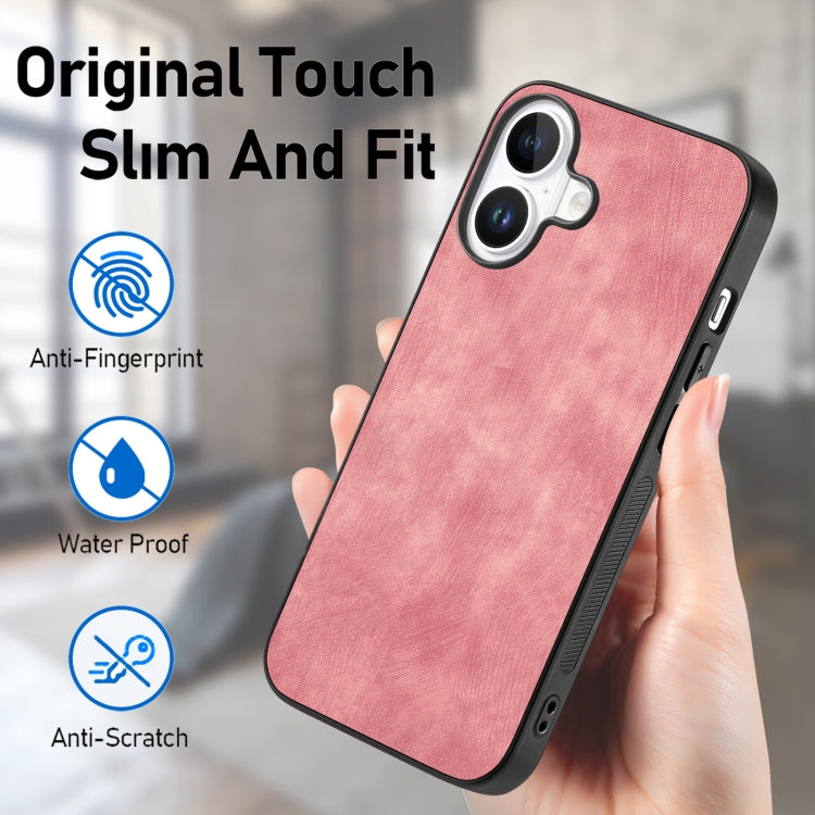 For iPhone 16 Vintage Leather PC Back Cover Phone Case(Pink) - iPhone 16 Cases by PMC Jewellery | Online Shopping South Africa | PMC Jewellery | Buy Now Pay Later Mobicred