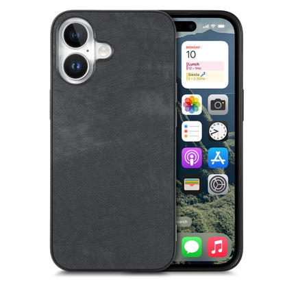 For iPhone 16 Plus Vintage Leather PC Back Cover Phone Case(Black) - iPhone 16 Plus Cases by PMC Jewellery | Online Shopping South Africa | PMC Jewellery | Buy Now Pay Later Mobicred