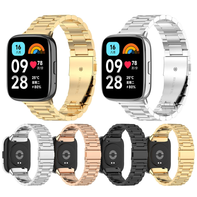 For Redmi Watch 3 Active Three Bead Stainless Steel Metal Watch Band(Silver) - Watch Bands by PMC TechLife | Online Shopping South Africa | PMC TechLife