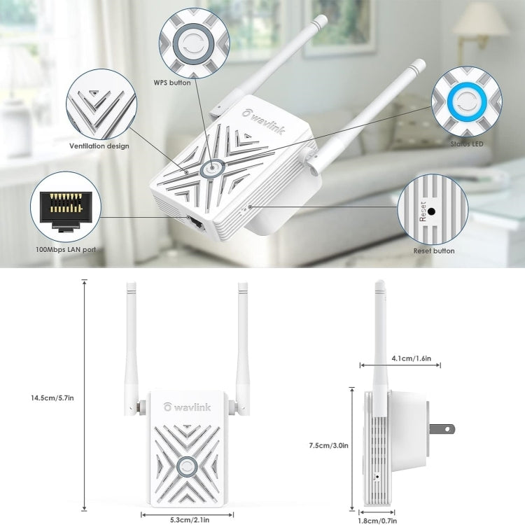 WAVLINK WN578W2 For Home Office N300 WiFi Wireless AP Repeater Signal Booster, Plug:EU Plug - free shipping - PMC Jewellery - Order now!