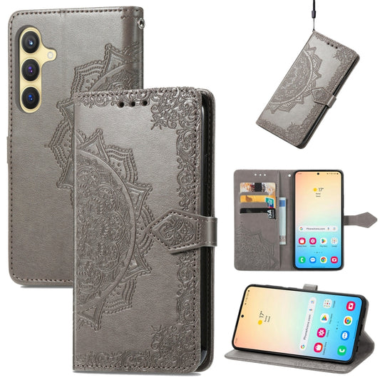 For Samsung Galaxy S25 5G Mandala Flower Embossed Leather Phone Case(Gray) - Galaxy S25 5G Cases by PMC Jewellery | Online Shopping South Africa | PMC Jewellery | Buy Now Pay Later Mobicred