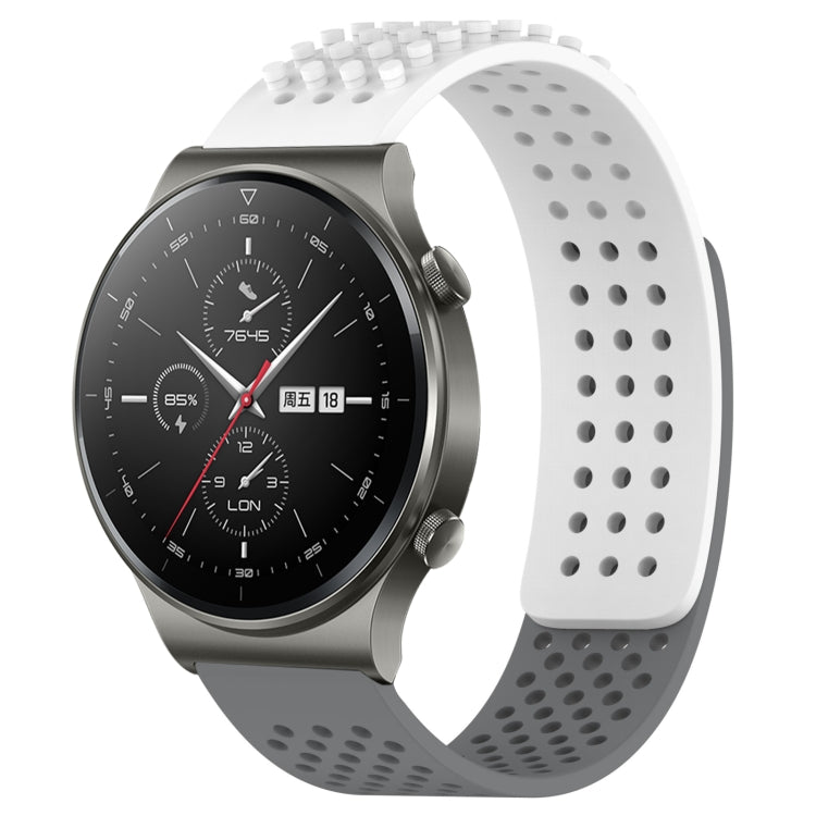For Huawei GT2 Pro 22mm Holes Breathable 3D Dots Silicone Watch Band(White+Grey) - Watch Bands by PMC TechLife | Online Shopping South Africa | PMC TechLife