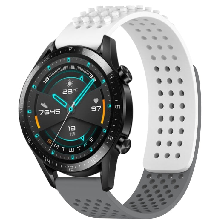 For Huawei GT2 46mm 22mm Holes Breathable 3D Dots Silicone Watch Band(White+Grey) - Watch Bands by PMC TechLife | Online Shopping South Africa | PMC TechLife