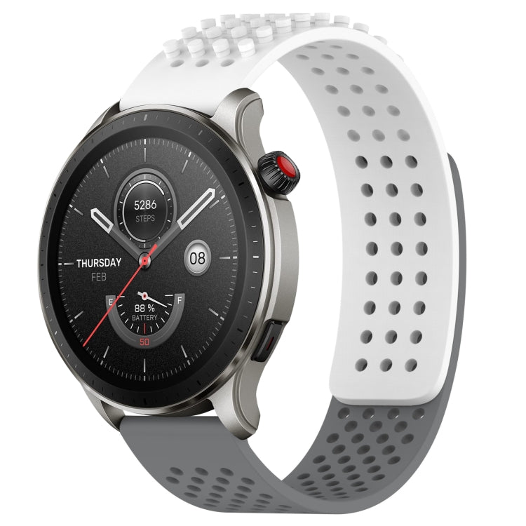 For Amazfit GTR 4 Pro 22mm Holes Breathable 3D Dots Silicone Watch Band(White+Grey) - Watch Bands by PMC TechLife | Online Shopping South Africa | PMC TechLife