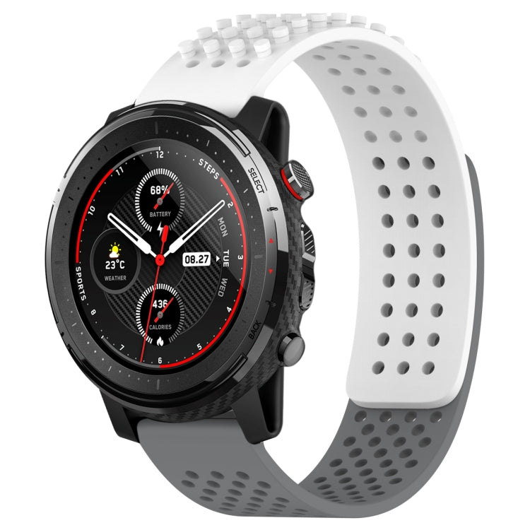 For Amazfit 3 22mm Holes Breathable 3D Dots Silicone Watch Band(White+Grey) - Watch Bands by PMC TechLife | Online Shopping South Africa | PMC TechLife