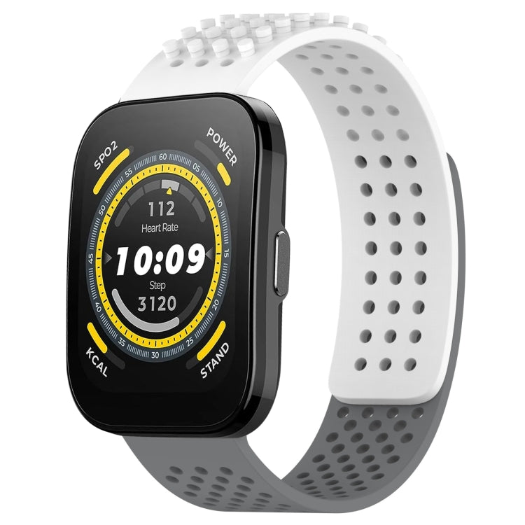 For Amazfit Bip 5 22mm Holes Breathable 3D Dots Silicone Watch Band(White+Grey) - Watch Bands by PMC TechLife | Online Shopping South Africa | PMC TechLife