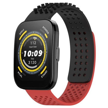 For Amazfit Bip 5 22mm Holes Breathable 3D Dots Silicone Watch Band(Black+Red) - Watch Bands by PMC Jewellery | Online Shopping South Africa | PMC Jewellery