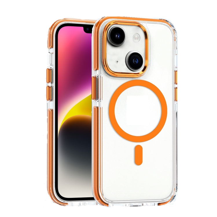 For iPhone 14 Plus Dual-color MagSafe TPU Hybrid Clear PC Shockproof Phone Case(Orange) - iPhone 14 Plus Cases by PMC Jewellery | Online Shopping South Africa | PMC Jewellery