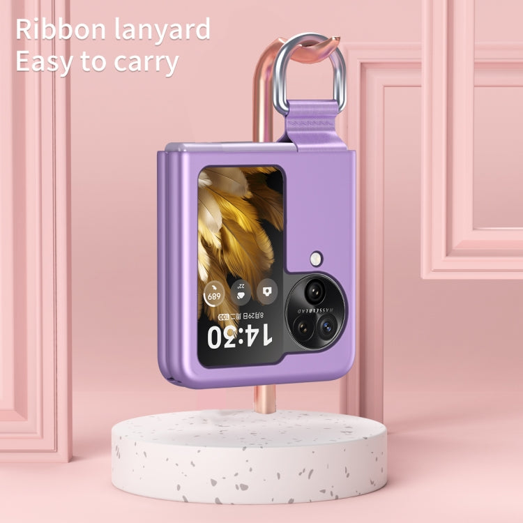 For OPPO Find N3 Flip Silk Ribbon Ring Plain Leather Phone Case(Black) - free shipping - PMC TechLife - Order now!