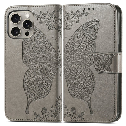 For iPhone 16 Pro Butterfly Love Flower Embossed Leather Phone Case(Gray) - iPhone 16 Pro Cases by PMC Jewellery | Online Shopping South Africa | PMC Jewellery | Buy Now Pay Later Mobicred