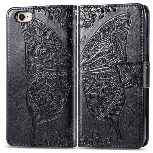 For iPhone 16e Butterfly Love Flower Embossed Leather Phone Case(Black) - iPhone 16e Cases by PMC Jewellery | Online Shopping South Africa | PMC Jewellery | Buy Now Pay Later Mobicred