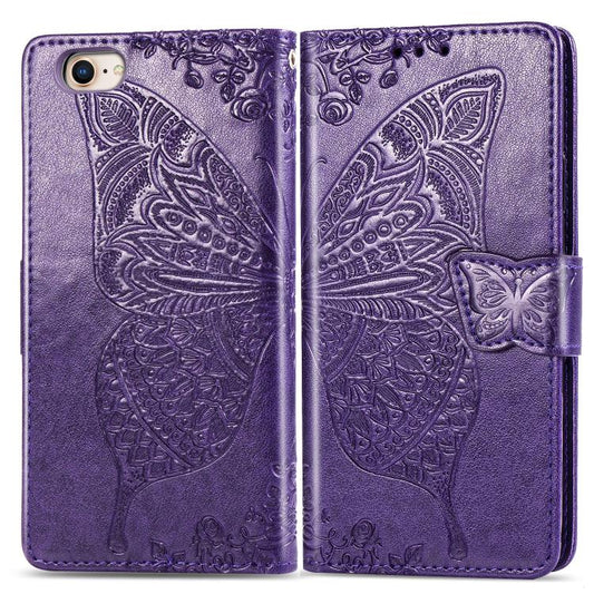 For iPhone 16e Butterfly Love Flower Embossed Leather Phone Case(Purple) - iPhone 16e Cases by PMC Jewellery | Online Shopping South Africa | PMC Jewellery | Buy Now Pay Later Mobicred