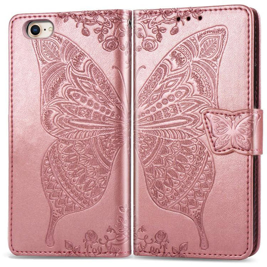 For iPhone 16e Butterfly Love Flower Embossed Leather Phone Case(Rose Gold) - iPhone 16e Cases by PMC Jewellery | Online Shopping South Africa | PMC Jewellery | Buy Now Pay Later Mobicred