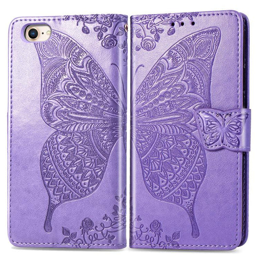 For iPhone 16e Butterfly Love Flower Embossed Leather Phone Case(Lavender) - iPhone 16e Cases by PMC Jewellery | Online Shopping South Africa | PMC Jewellery | Buy Now Pay Later Mobicred