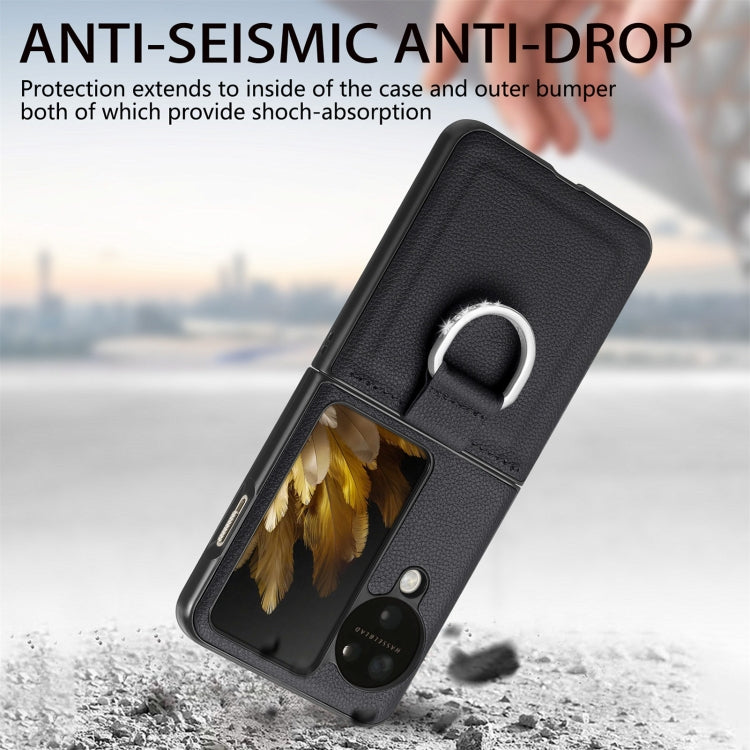 For OPPO Find N3 Flip Litchi PU Diamond-encrusted Ring Phone Case(Black) - Find N3 Flip Cases by PMC TechLife | Online Shopping South Africa | PMC TechLife