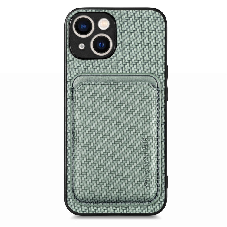 For iPhone 15 Carbon Fiber Leather Card Magsafe Phone Case(Green) - iPhone 15 Cases by PMC TechLife | Online Shopping South Africa | PMC TechLife