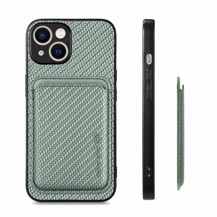 For iPhone 15 Carbon Fiber Leather Card Magsafe Phone Case(Green) - iPhone 15 Cases by PMC TechLife | Online Shopping South Africa | PMC TechLife
