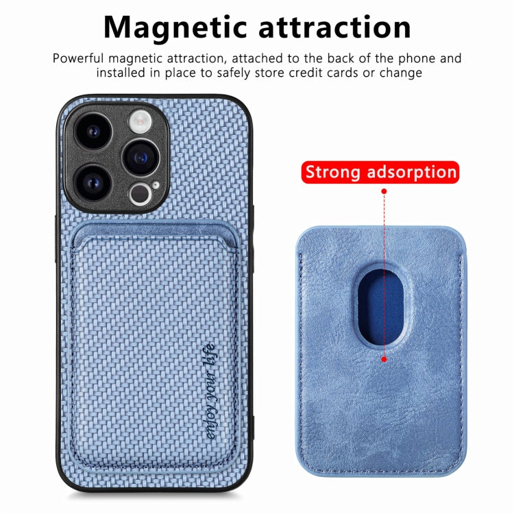 For iPhone 15 Pro Carbon Fiber Leather Card Magsafe Phone Case(Blue) - iPhone 15 Pro Cases by PMC Jewellery | Online Shopping South Africa | PMC Jewellery