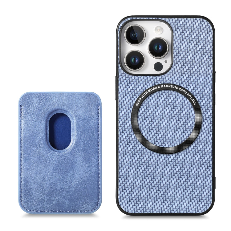 For iPhone 16 Pro Carbon Fiber Leather Card Magsafe Phone Case(Blue) - iPhone 16 Pro Cases by PMC Jewellery | Online Shopping South Africa | PMC Jewellery | Buy Now Pay Later Mobicred