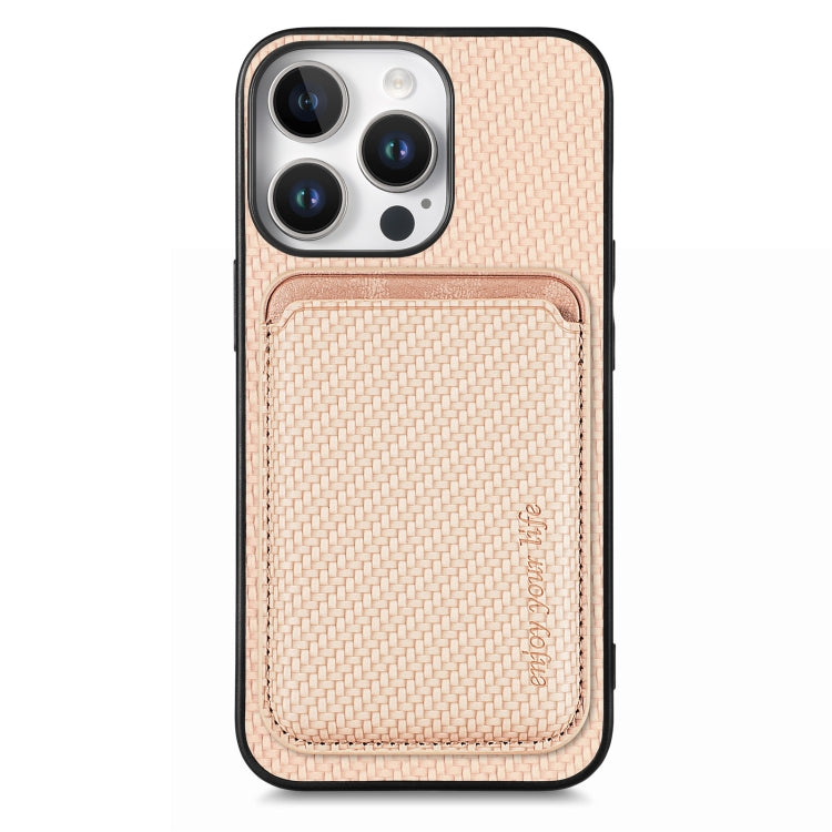 For iPhone 16 Pro Carbon Fiber Leather Card Magsafe Phone Case(Khaki) - iPhone 16 Pro Cases by PMC Jewellery | Online Shopping South Africa | PMC Jewellery | Buy Now Pay Later Mobicred