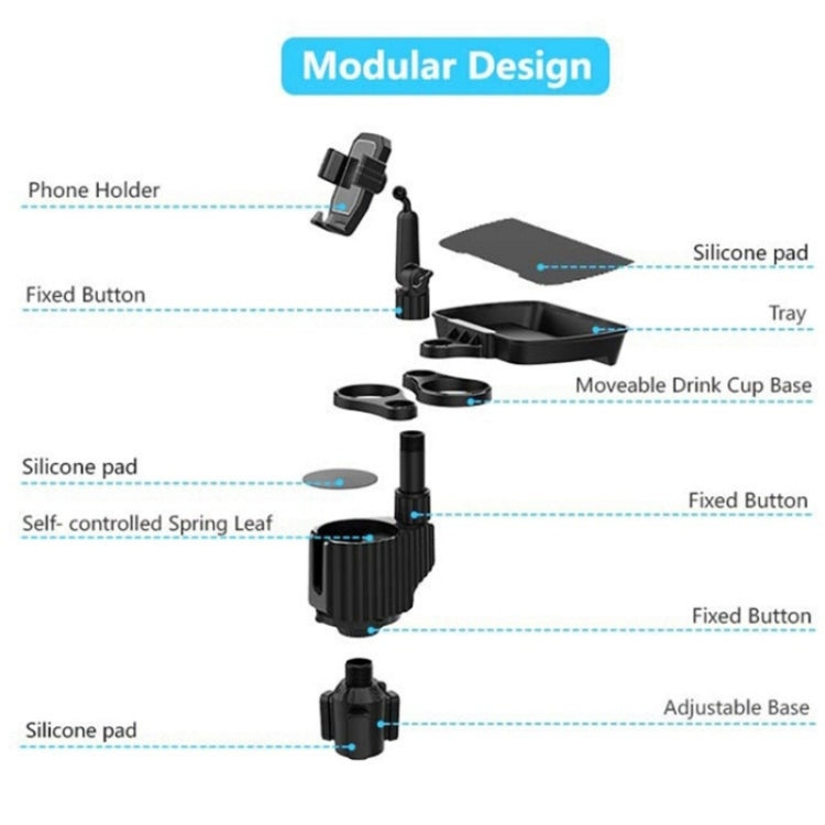 A06 Multifunctional Car Cup Mug Bottle Holder Mobile Phone Mount Stand Food Snack Tray Table(Grey) - Car Drink Holders by PMC TechLife | Online Shopping South Africa | PMC TechLife | Buy Now Pay Later Mobicred