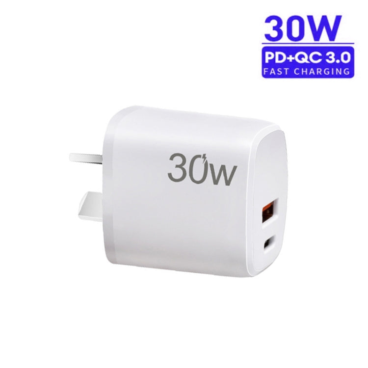 PD30W USB-C / Type-C + QC3.0 USB Dual Port Charger for iPhone 15 / iPad Series, AU Plug(White) - USB Charger by PMC Jewellery | Online Shopping South Africa | PMC Jewellery | Buy Now Pay Later Mobicred