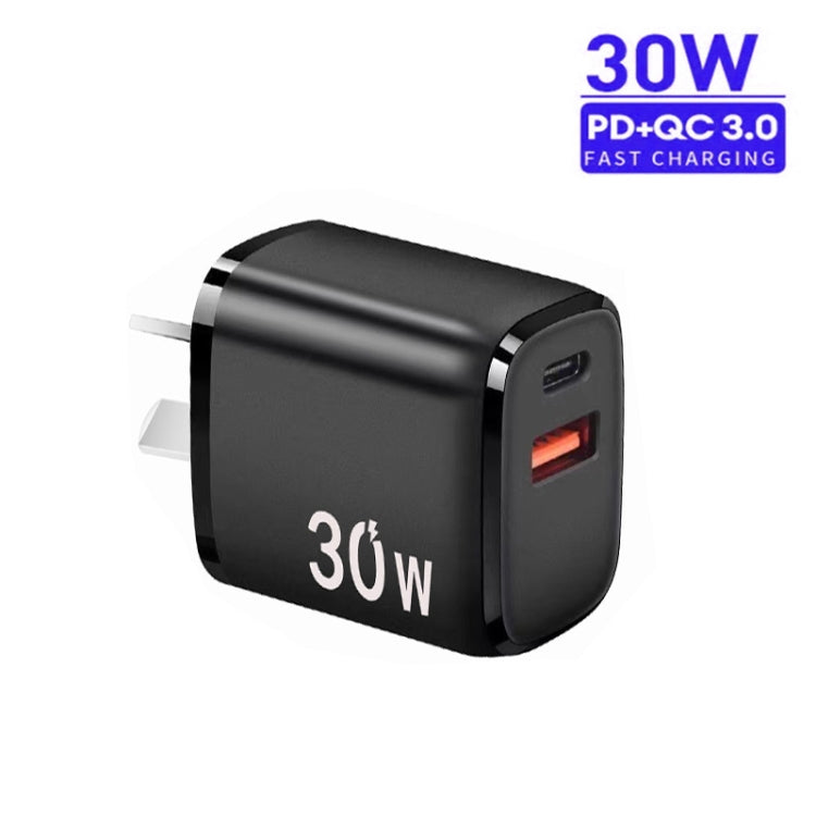 PD30W USB-C / Type-C + QC3.0 USB Dual Port Charger for iPhone 15 / iPad Series, AU Plug(Black) - USB Charger by PMC Jewellery | Online Shopping South Africa | PMC Jewellery | Buy Now Pay Later Mobicred