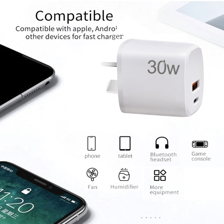 PD30W USB-C / Type-C + QC3.0 USB Dual Port Charger for iPhone 15 / iPad Series, AU Plug(White) - USB Charger by PMC Jewellery | Online Shopping South Africa | PMC Jewellery | Buy Now Pay Later Mobicred