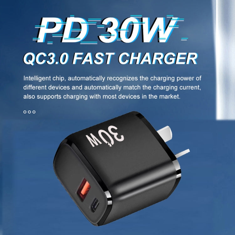 PD30W USB-C / Type-C + QC3.0 USB Dual Port Charger for iPhone 15 / iPad Series, AU Plug(White) - USB Charger by PMC Jewellery | Online Shopping South Africa | PMC Jewellery | Buy Now Pay Later Mobicred