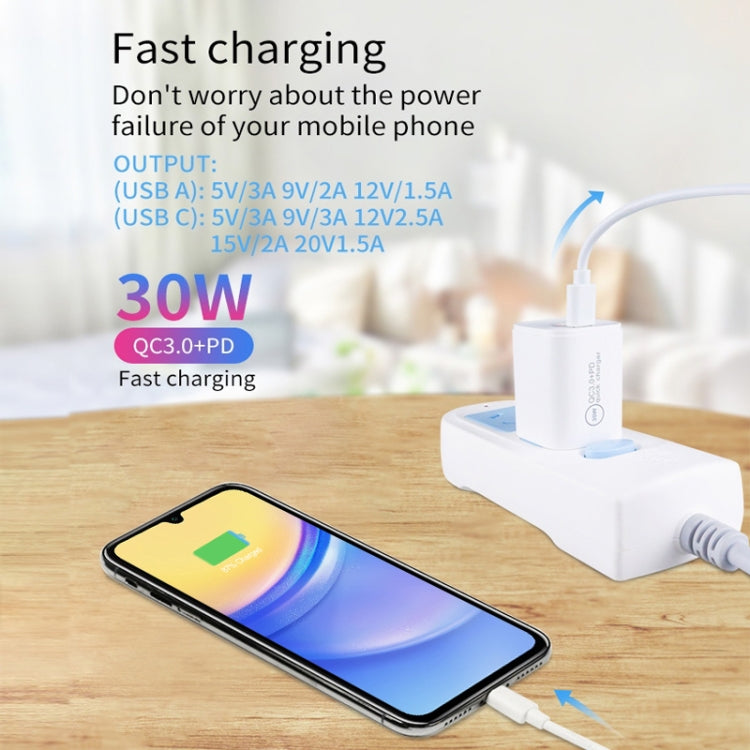 PD30W USB-C / Type-C + QC3.0 USB Charger with 1m USB to Micro USB Data Cable, AU Plug(Black) - USB Charger by PMC TechLife | Online Shopping South Africa | PMC TechLife | Buy Now Pay Later Mobicred