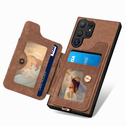 For Samsung Galaxy S25 Ultra 5G Retro Skin-feel Ring Multi-card Wallet Phone Case(Brown) - Galaxy S25 Ultra 5G Cases by PMC Jewellery | Online Shopping South Africa | PMC Jewellery | Buy Now Pay Later Mobicred