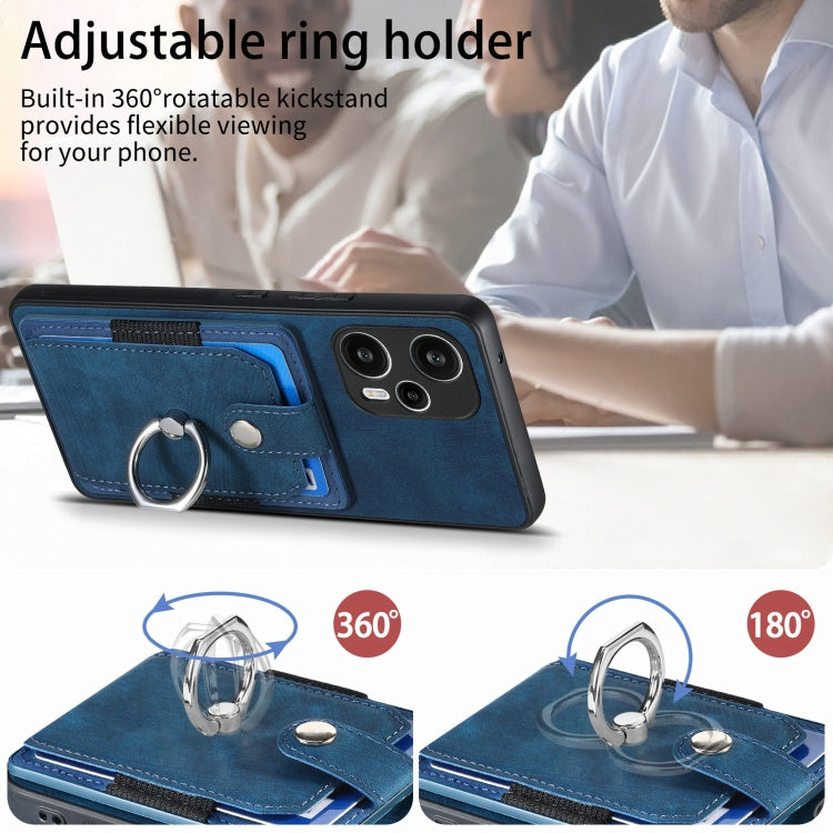 For Xiaomi Poco F5 Retro Skin-feel Ring Card Wallet Phone Case(Blue) - Xiaomi Cases by PMC TechLife | Online Shopping South Africa | PMC TechLife