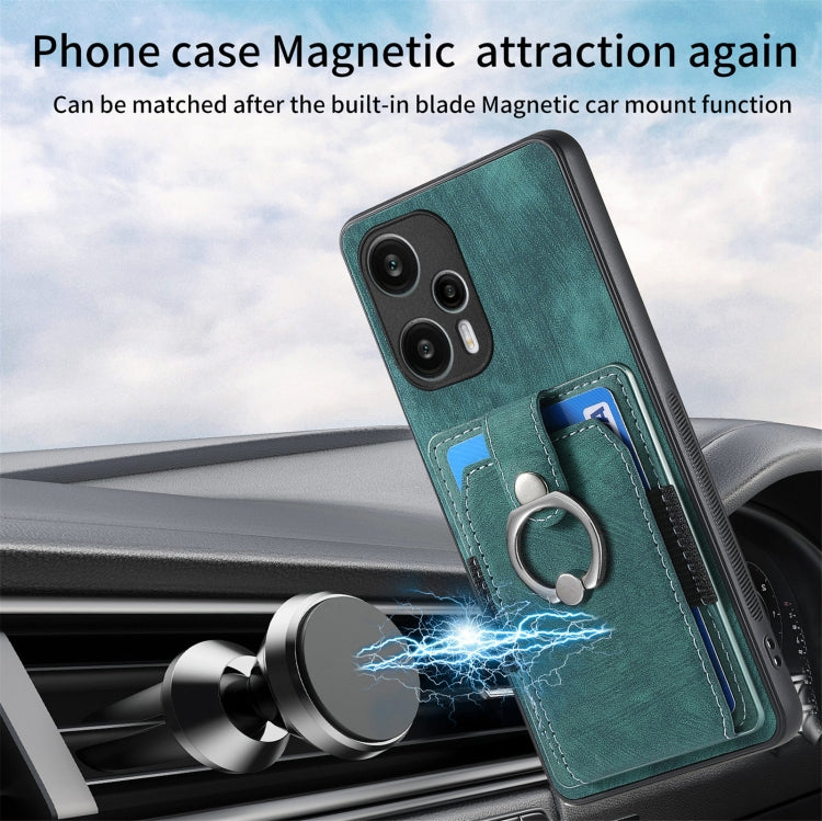 For Xiaomi Poco F5 Retro Skin-feel Ring Card Wallet Phone Case(Green) - free shipping - PMC TechLife - Order now!