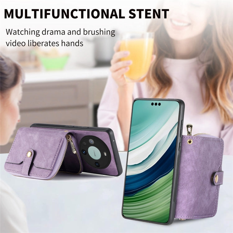 For Huawei Mate 60 Pro Crossbody Multi-function Zipper Wallet Phone Case(Purple) - Huawei Cases by PMC TechLife | Online Shopping South Africa | PMC TechLife | Buy Now Pay Later Mobicred