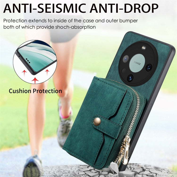 For Huawei Mate 60 Pro Crossbody Multi-function Zipper Wallet Phone Case(Green) - Huawei Cases by PMC TechLife | Online Shopping South Africa | PMC TechLife | Buy Now Pay Later Mobicred