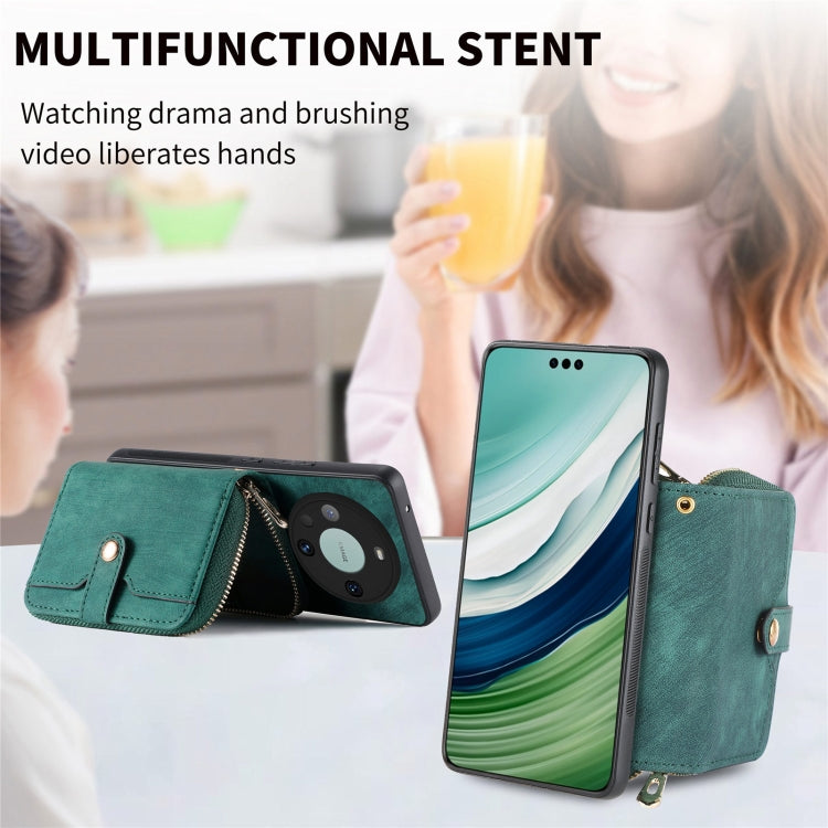 For Huawei Mate 60 Pro Crossbody Multi-function Zipper Wallet Phone Case(Green) - Huawei Cases by PMC TechLife | Online Shopping South Africa | PMC TechLife | Buy Now Pay Later Mobicred