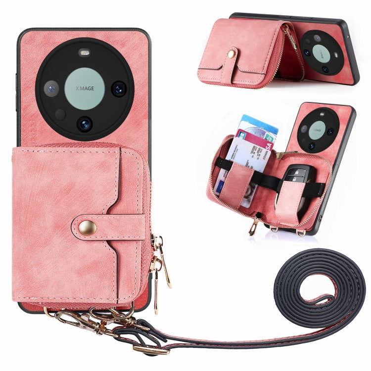For Huawei Mate 60 Pro Crossbody Multi-function Zipper Wallet Phone Case(Pink) - Huawei Cases by PMC TechLife | Online Shopping South Africa | PMC TechLife | Buy Now Pay Later Mobicred