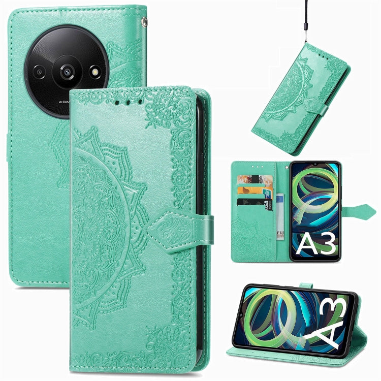 For Xiaomi Redmi A3 Mandala Flower Embossed Leather Phone Case(Green) - Xiaomi Cases by PMC Jewellery | Online Shopping South Africa | PMC Jewellery | Buy Now Pay Later Mobicred