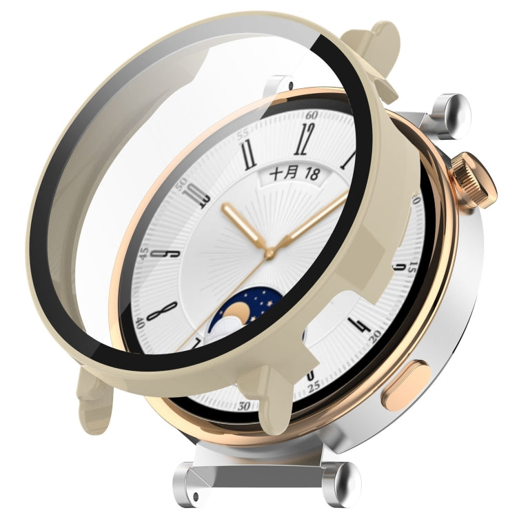 For Huawei Watch GT 4 41mm PC + Tempered Film Integrated Watch Protective Case(Ivory White) - Watch Cases by PMC TechLife | Online Shopping South Africa | PMC TechLife | Buy Now Pay Later Mobicred