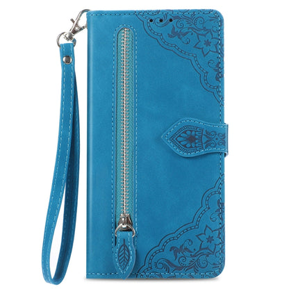 For Xiaomi Redmi K70 Pro Embossed Flower Zipper Leather Phone Case(Blue) - K70 Pro Cases by PMC Jewellery | Online Shopping South Africa | PMC Jewellery | Buy Now Pay Later Mobicred