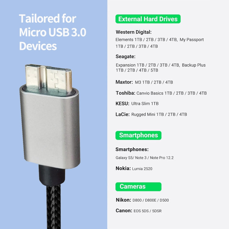 JUNSUNMAY USB 3.0 Male to Micro-B Cord Cable Compatible with Samsung Camera Hard Drive, Length:5m - free shipping - PMC TechLife - Order now!