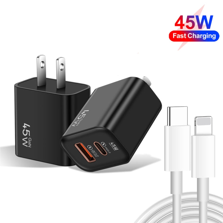 45PQ 45W PD25W + QC3.0 20W USB Super Fast Charger with Type-C to 8 Pin Cable, US Plug(Transparent Gray) - USB Charger by PMC Jewellery | Online Shopping South Africa | PMC Jewellery | Buy Now Pay Later Mobicred