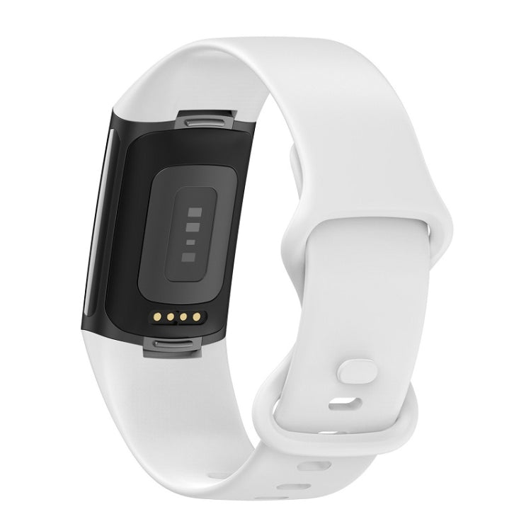 For Fitbit Charge 6 Solid Color Butterfly Buckle Silicone Watch Band, Size:L Size(White) - Watch Bands by PMC TechLife | Online Shopping South Africa | PMC TechLife | Buy Now Pay Later Mobicred