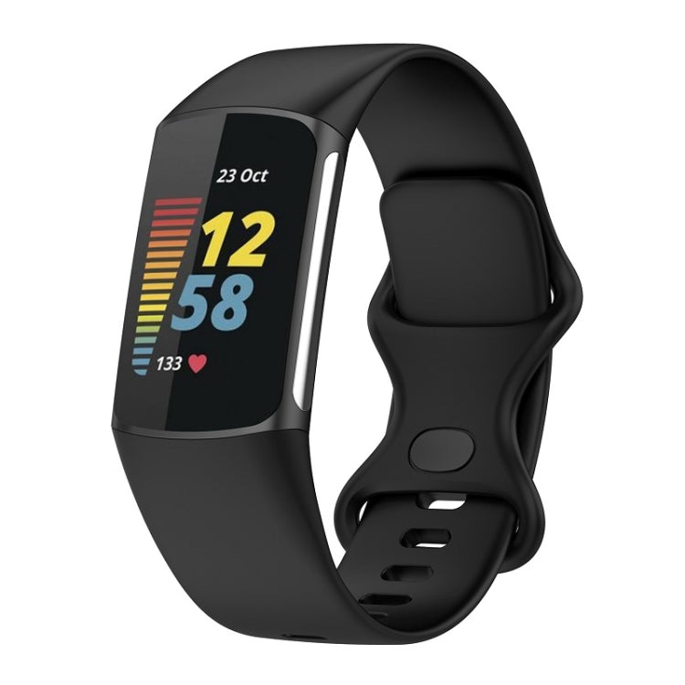 For Fitbit Charge 6 Solid Color Butterfly Buckle Silicone Watch Band, Size:S Size(Black) - Watch Bands by PMC TechLife | Online Shopping South Africa | PMC TechLife | Buy Now Pay Later Mobicred