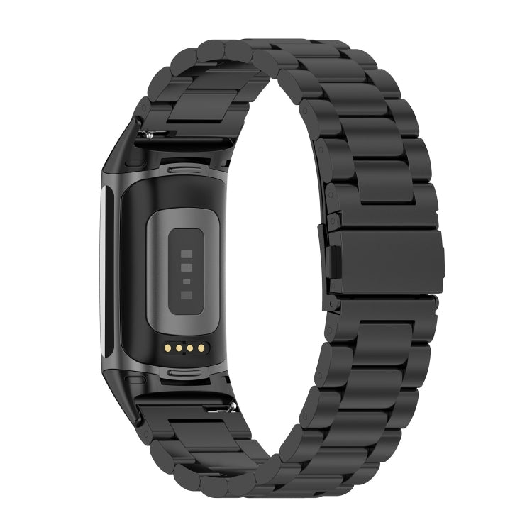 For Fitbit Charge 6 Three Beads Stainless Steel Metal Watch Band(Black) - Watch Bands by PMC TechLife | Online Shopping South Africa | PMC TechLife | Buy Now Pay Later Mobicred