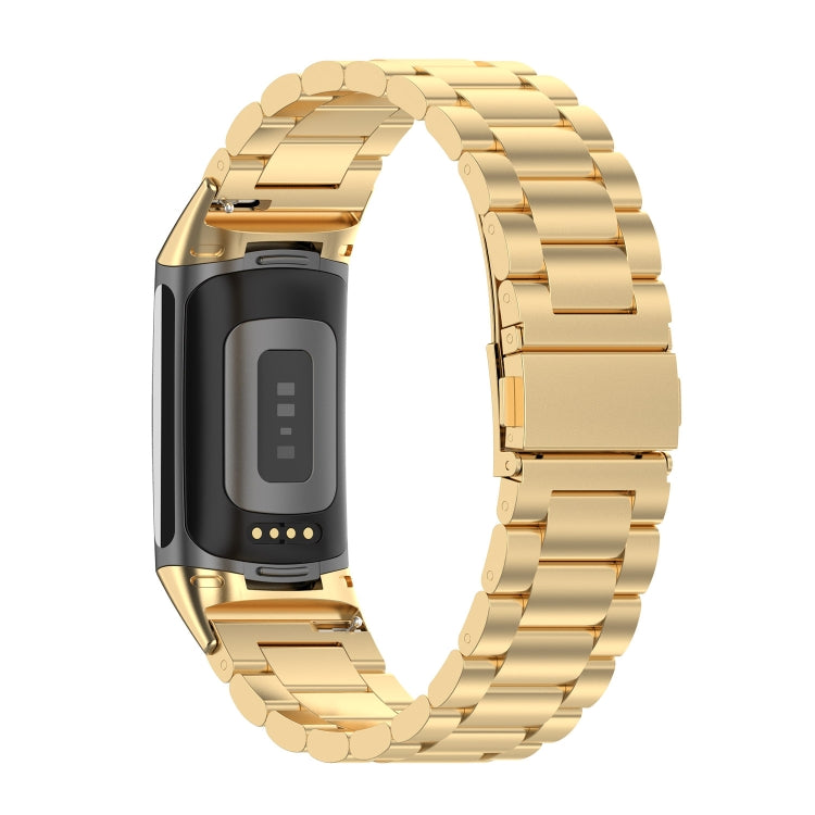 For Fitbit Charge 6 Three Beads Stainless Steel Metal Watch Band(Gold) - Watch Bands by PMC TechLife | Online Shopping South Africa | PMC TechLife | Buy Now Pay Later Mobicred
