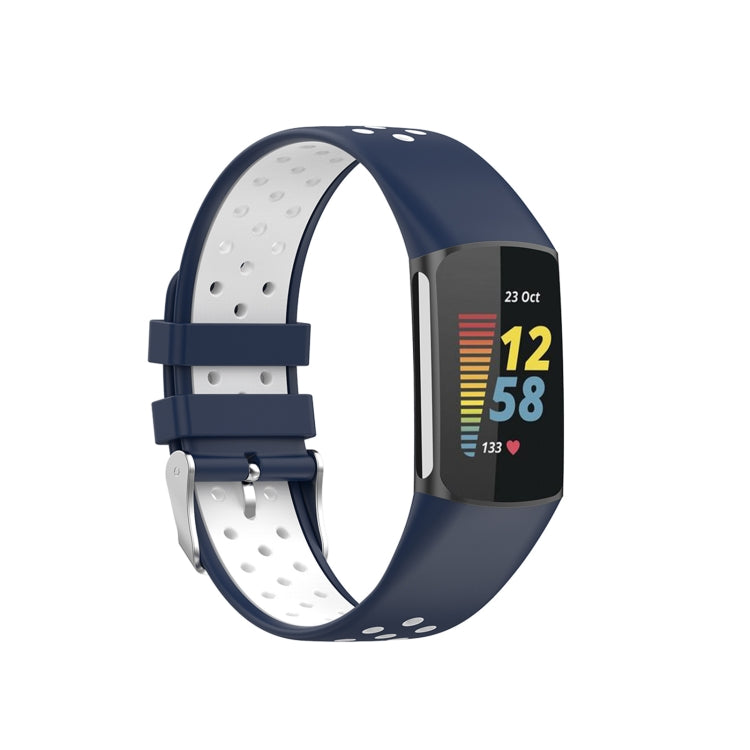 For Fitbit Charge 6 Dual Color Breathable Silicone Watch Band(Blue+White) - Watch Bands by PMC TechLife | Online Shopping South Africa | PMC TechLife