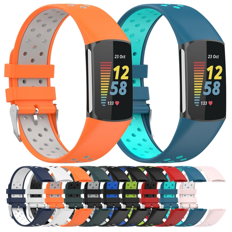 For Fitbit Charge 6 Dual Color Breathable Silicone Watch Band(Orange+Gray) - Watch Bands by PMC TechLife | Online Shopping South Africa | PMC TechLife | Buy Now Pay Later Mobicred